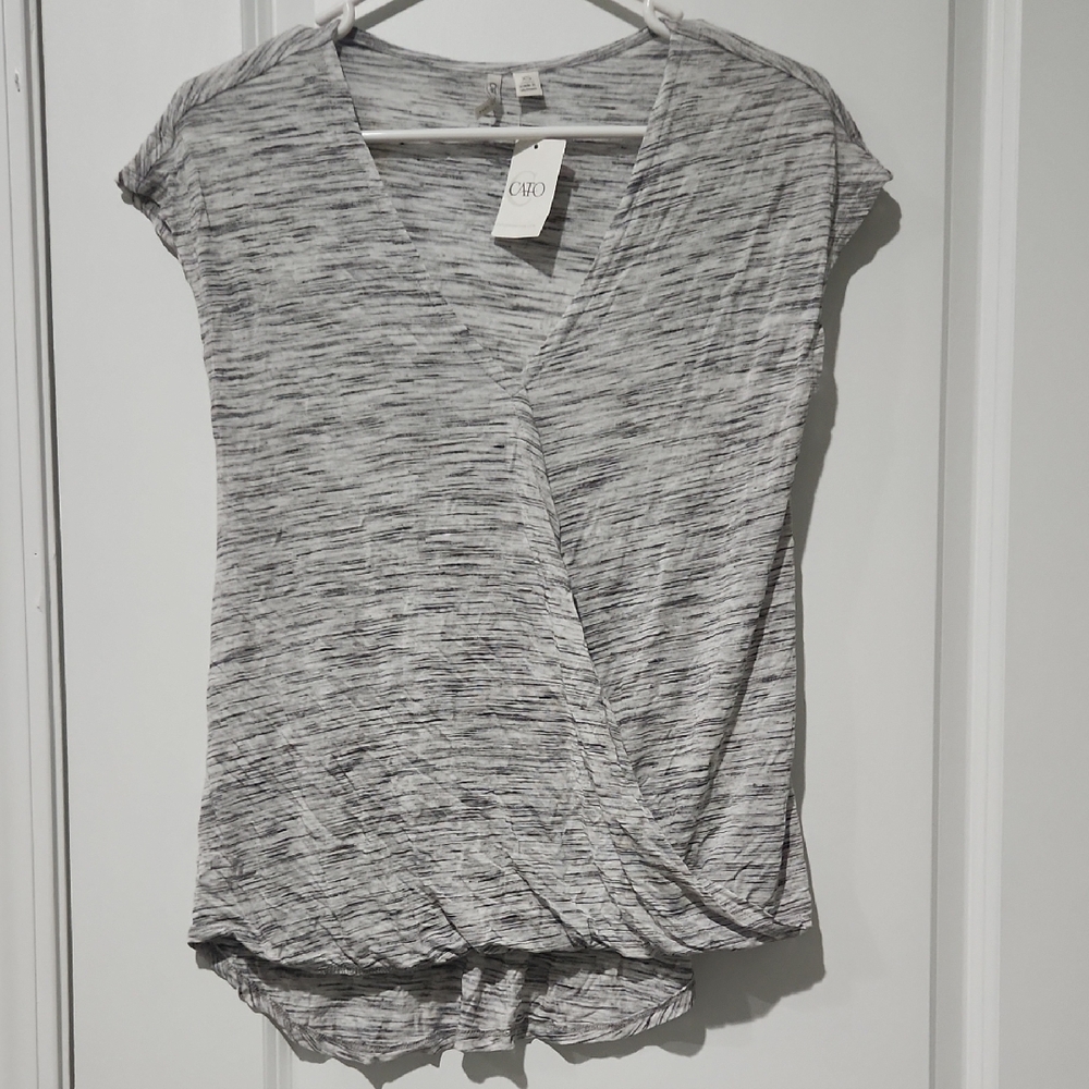 Cato Gray Wrap Tie Front Cap Sleeve Blouse